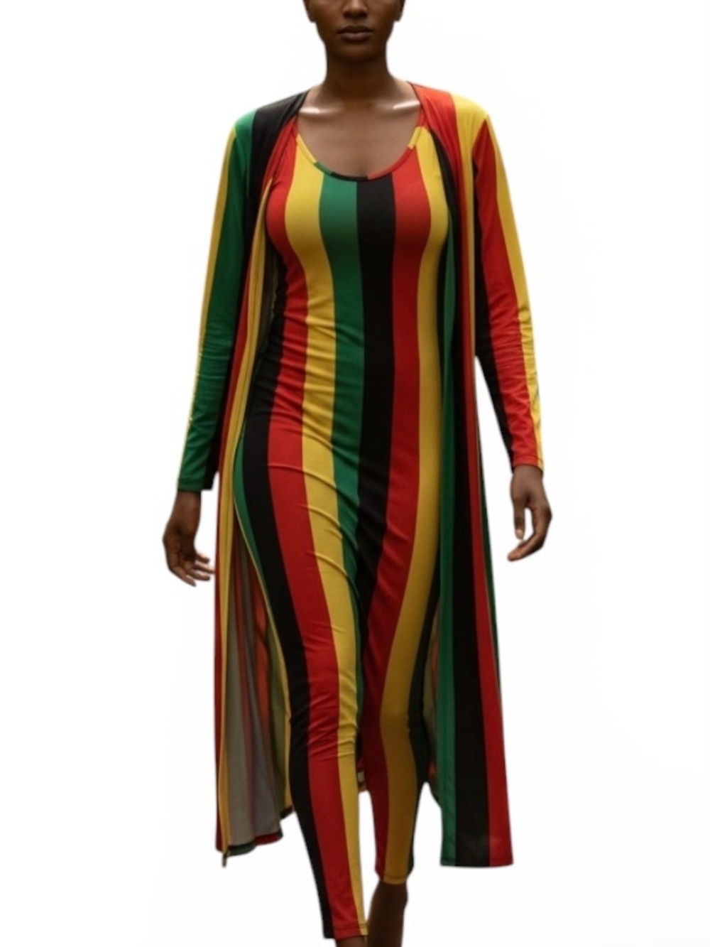 Urban Rose 2pc Striped Maxi Jumpsuit with Duster Set - Multicolored NWT Sz M